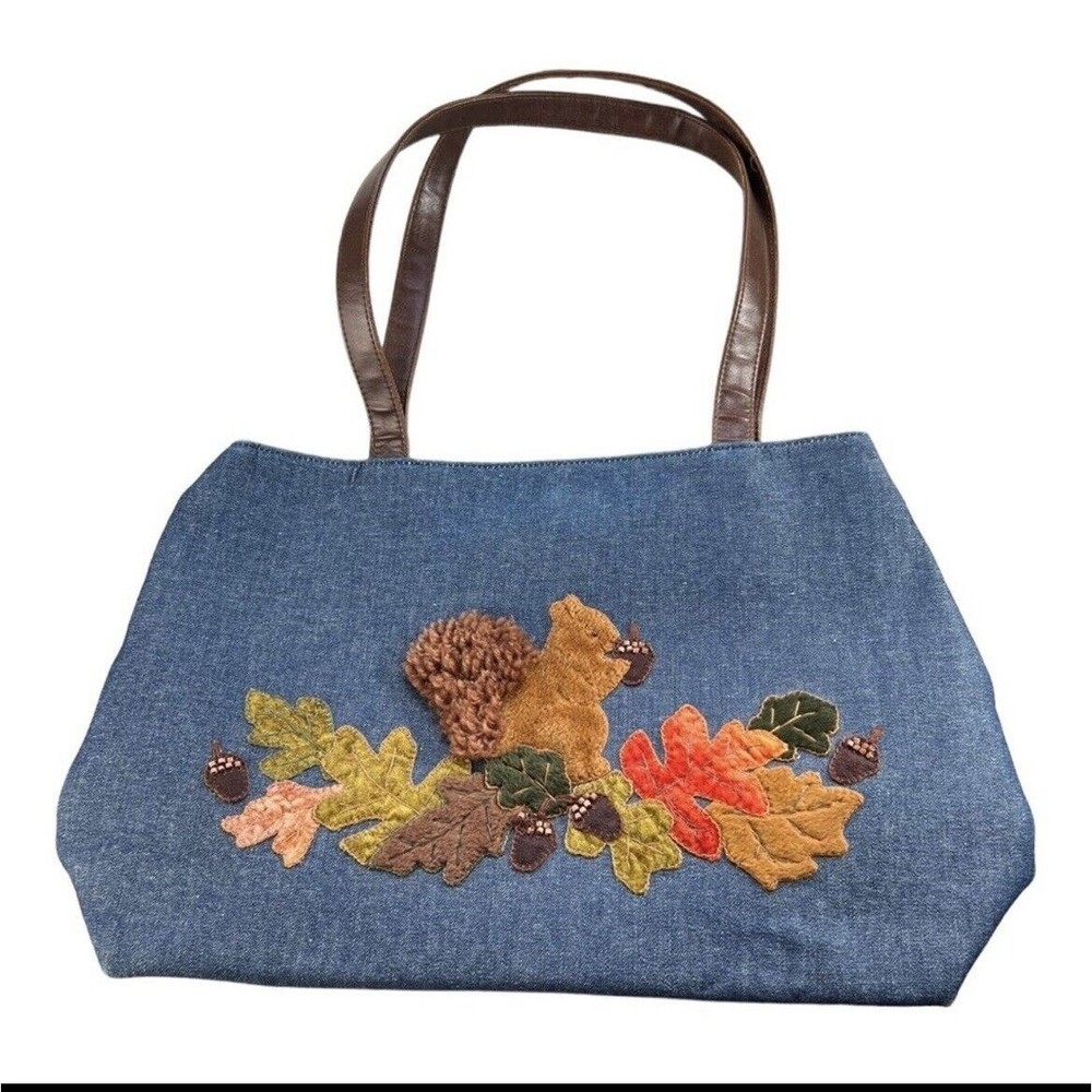 Vintage Cappelli Straworld  Fall TOTE  PURSE BAG  Squirrel Velvet Leavies Beaded